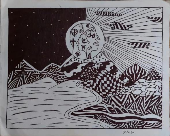 The Spiritual Horizon (ART-17986-117958) - Handpainted Art Painting - 12in X 10in