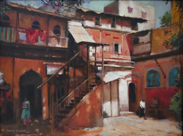 Street 2 (ART-16674-117987) - Handpainted Art Painting - 24in X 18in