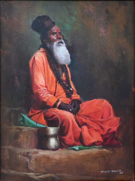 Sadhu (ART-16674-117978) - Handpainted Art Painting - 18in X 24in