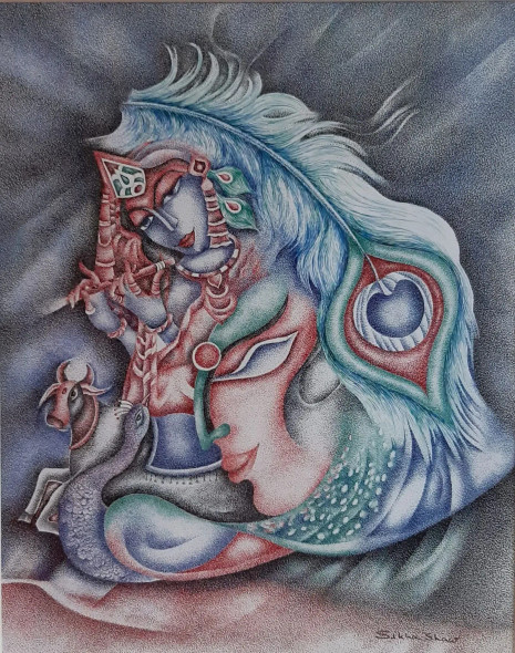 Krishna (ART-17761-118005) - Handpainted Art Painting - 11in X 16in