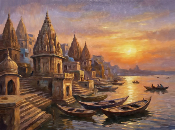 Morning Glow In Kashi (PRT-15697-118012) - Canvas Art Print - 60in X 45in