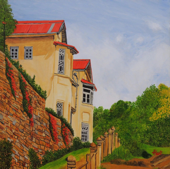 Mansion In Nainital (PRT-2948-118001) - Canvas Art Print - 18in X 18in