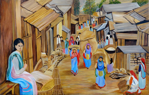 Market Scene (PRT-2948-118018) - Canvas Art Print - 24in X 15in