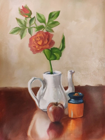 Red Rose (ART-8316-117974) - Handpainted Art Painting - 22in X 28in