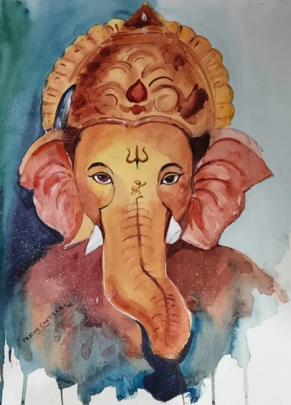 LORD GANESH (ART-8950-117998) - Handpainted Art Painting - 12in X 18in