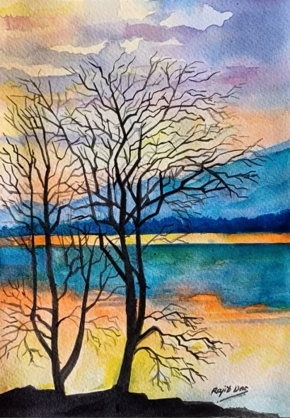 Evening Landscape Painting (ART-4209-118021) - Handpainted Art Painting - 8in X 11in