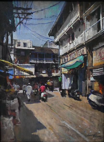 Street 1 (ART-16674-117986) - Handpainted Art Painting - 18in X 24in