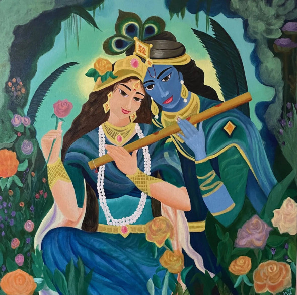 Radha Krishna: Melody Of Love (PRT-17993-118055) - Canvas Art Print - 24in X 24in