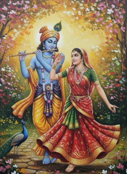 "Radha Krishna Acrylic Painting On Canvas Modern Art" (ART-3319-118094) - Handpainted Art Painting - 36in X 48in