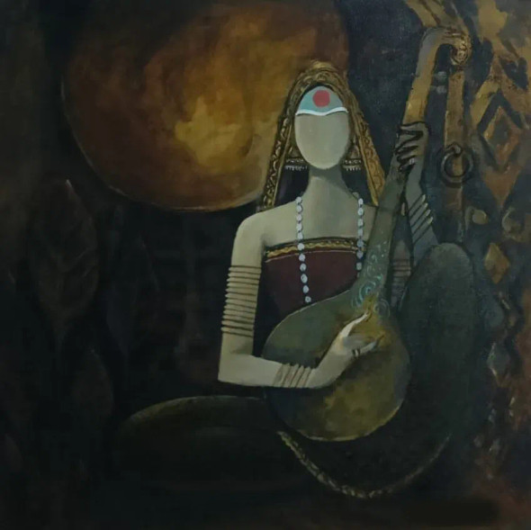 Krishn Bhakti (ART-17224-118029) - Handpainted Art Painting - 24in X 24in
