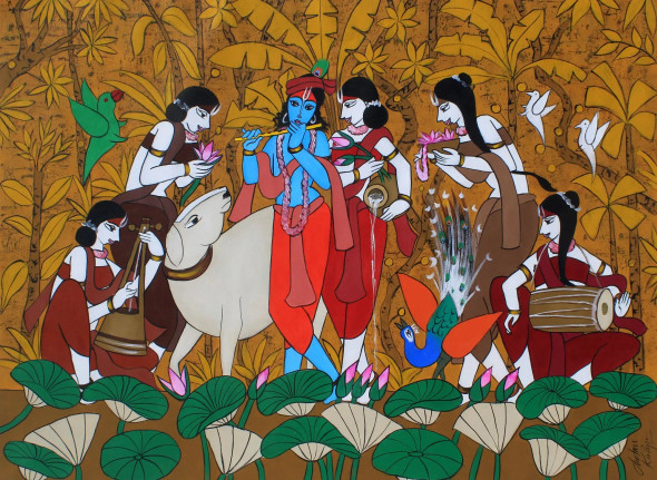 Celetial Love (ART-3324-118148) - Handpainted Art Painting - 49in X 37in