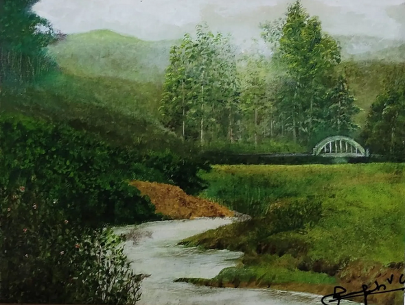 Old Bridge In Munnar (ART-15198-118104) - Handpainted Art Painting - 19in X 16in