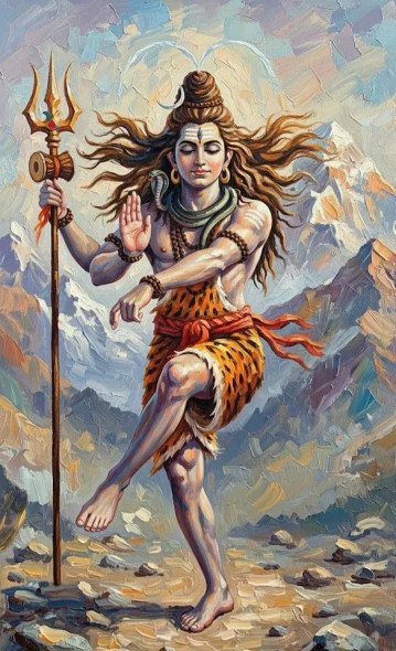 "Nataraja(Lord Shiva) Acrylic Painting Cosmic Dance " (ART-3319-118100) - Handpainted Art Painting - 24in X 36in
