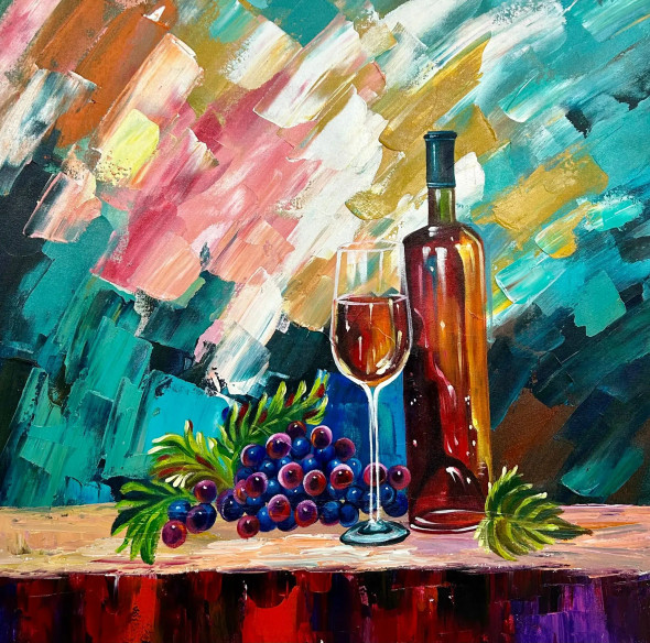 Abstract Wine Still Life Painting | Modern Textured Wall Art For Home Decor (ART-16885-118111) - Handpainted Art Painting - 30in X 30in