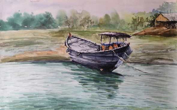 Boat (ART-7901-117696) - Handpainted Art Painting - 22in X 14in