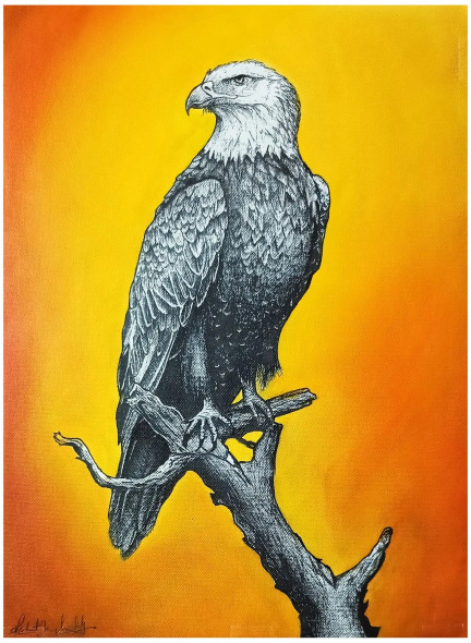 Guardian Of The Golden Horizon (ART-17843-117794) - Handpainted Art Painting - 12in X 16in