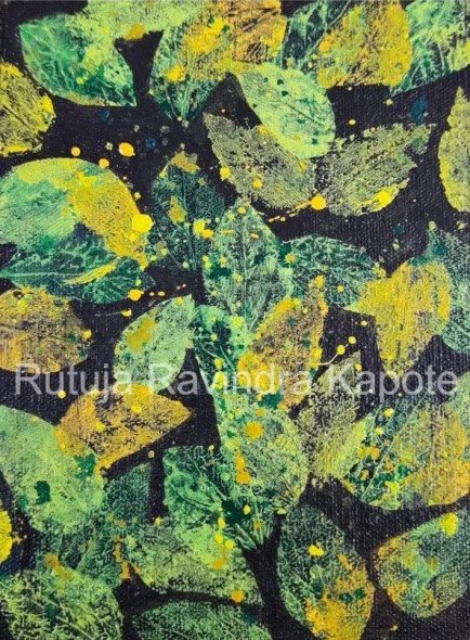 Abstract Art - Real Leaf Stamps (ART-17880-117444) - Handpainted Art Painting - 8in X 8in