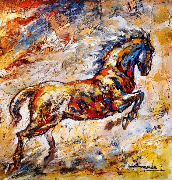 Gallop Of Dreams : The Prismatic Horse (ART-7456-118363) - Handpainted Art Painting - 12in X 12in