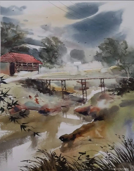 Landscape (ART-18009-118332) - Handpainted Art Painting - 8in X 12in