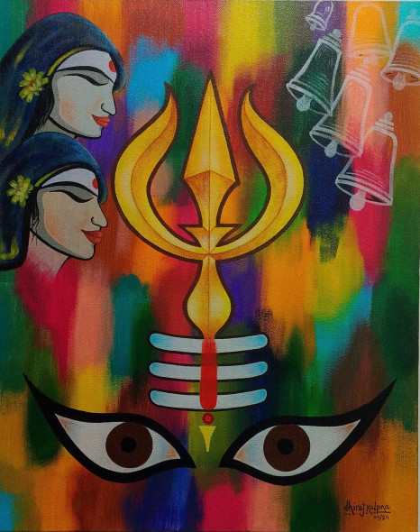 Shiv Shakti (ART-17787-118206) - Handpainted Art Painting - 16in X 20in