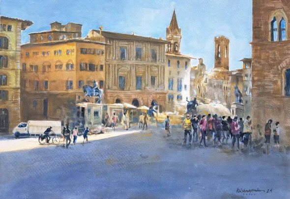Cityscape (ART-18009-118352) - Handpainted Art Painting - 22in X 15in