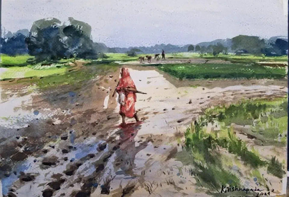 Landscape (ART-18009-118340) - Handpainted Art Painting - 16in X 12in