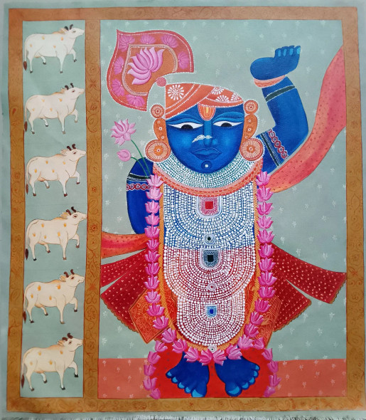 Purna Swarup Shrinathji Pichwai Painting (ART-17469-118248) - Handpainted Art Painting - 18in X 22in