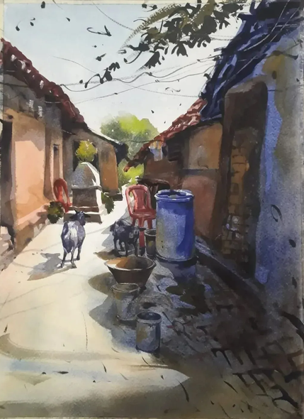 Landscape (ART-18009-118357) - Handpainted Art Painting - 12in X 16in