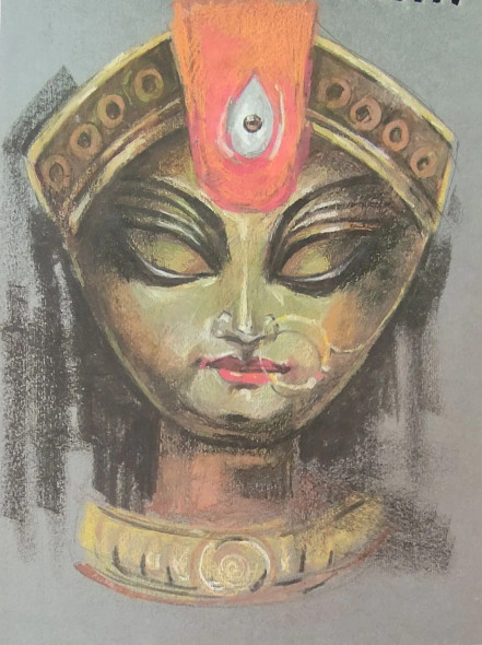 Face (ART-7901-118290) - Handpainted Art Painting - 9in X 11in