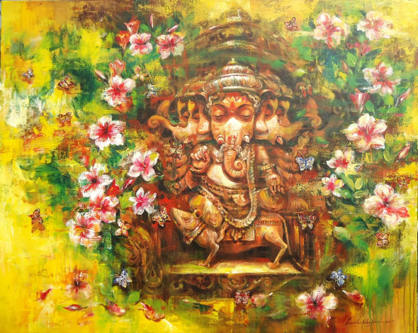 GANESHA (ART-17072-118215) - Handpainted Art Painting - 60in X 48in
