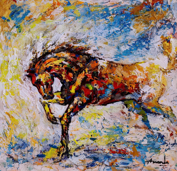 Zenith Horse: The Celestial Commander (ART-7456-118365) - Handpainted Art Painting - 12in X 12in