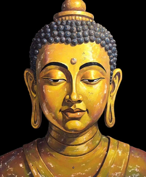 Golden Buddha In Black Background - 06/10 (PRT-7990-118347) - Canvas Art Print - 20in X 24in