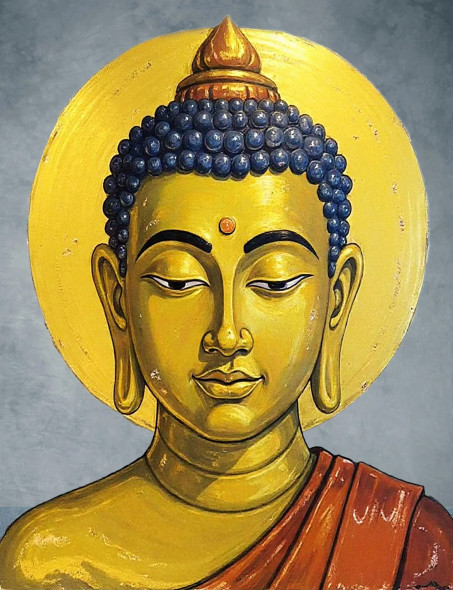 Golden Buddha In Creative Grey Background - 08/10 (PRT-7990-118349) - Canvas Art Print - 18in X 24in