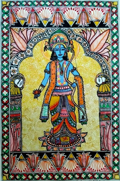 Shree Ram Handmade Madhubani Painting By Artistic Dreamrealm (ART-17998-118427) - Handpainted Art Painting - 8in X 11in