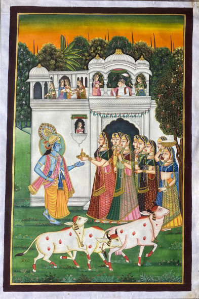 Handmade Radha Kishangarh Painting (ART-8266-118368) - Handpainted Art Painting - 24in X 35in