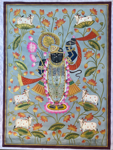 Pichwai Handmade Painting (ART-8266-118370) - Handpainted Art Painting - 36in X 48in