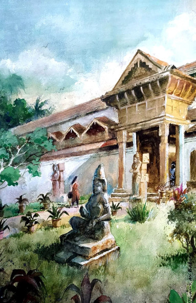 PADMANABHAPURAM PALACE ENTRANCE (ART-662-118417) - Handpainted Art Painting - 11in X 17in