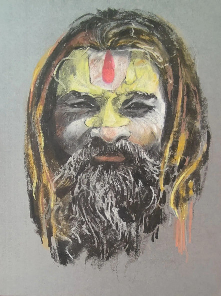Sadhu (ART-7901-118291) - Handpainted Art Painting - 9in X 11in