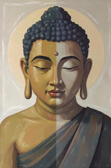 Lord Buddha - Subtle Serenity Split Style Art 08/08 (PRT-7990-118394) - Canvas Art Print - 16in X 24in