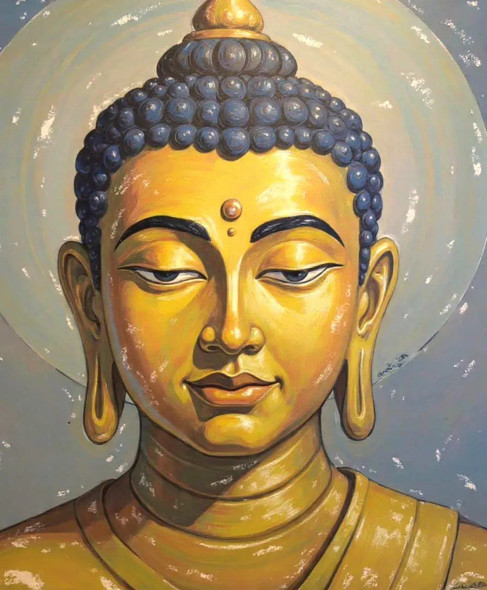 Golden Buddha In Creative Grey Background - 02/10 (PRT-7990-118343) - Canvas Art Print - 20in X 24in
