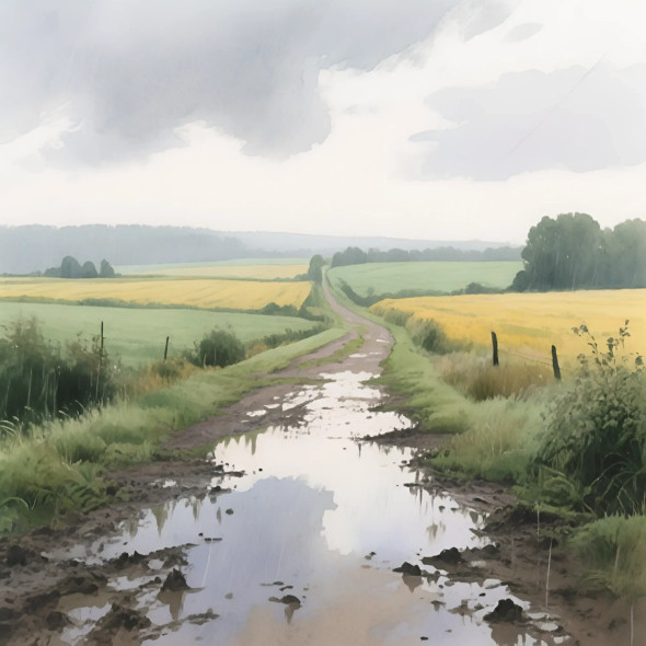 After The Rain, The Road Remembers (PRT-8429-118193) - Canvas Art Print - 18in X 18in