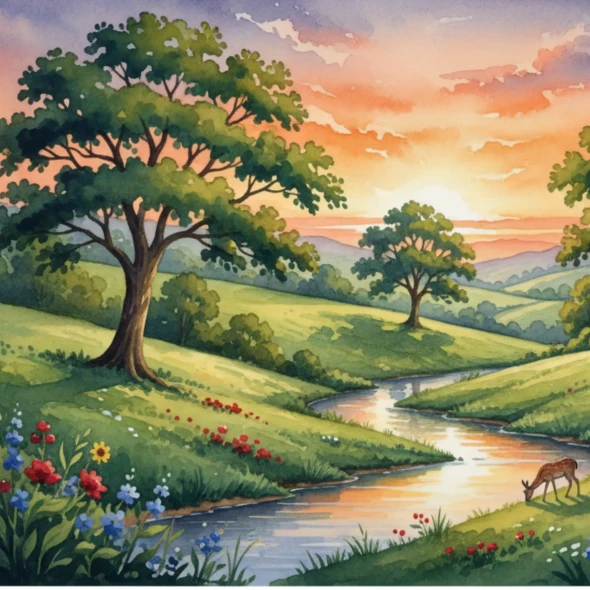 Where The Meadow Breathes At Sunset (PRT-8429-118308) - Canvas Art Print - 18in X 18in