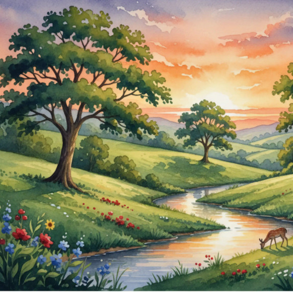 Where The Meadow Breathes At Sunset (PRT-8429-118308) - Canvas Art Print - 18in X 18in