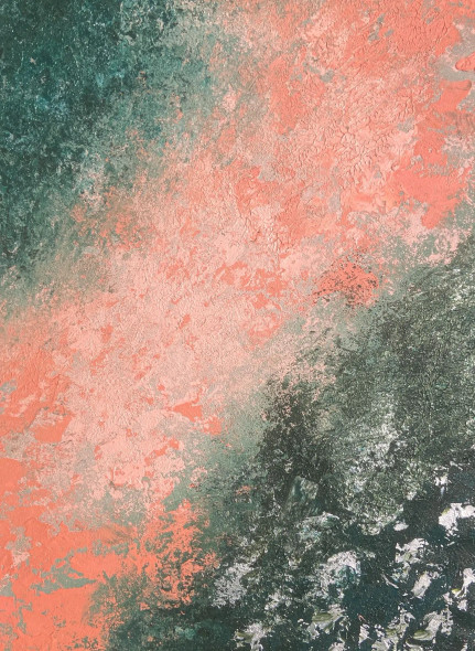 Textured Abstract Painting In Coral And Green – Contemporary Acrylic Art (ART-8156-118493) - Handpainted Art Painting - 27in X 37in