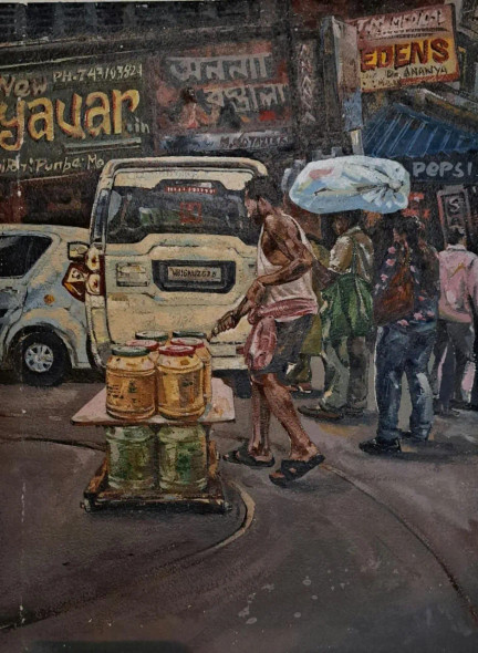 Market (ART-18009-118463) - Handpainted Art Painting - 12in X 16in