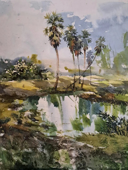 Landscape (ART-18009-118461) - Handpainted Art Painting - 12in X 16in
