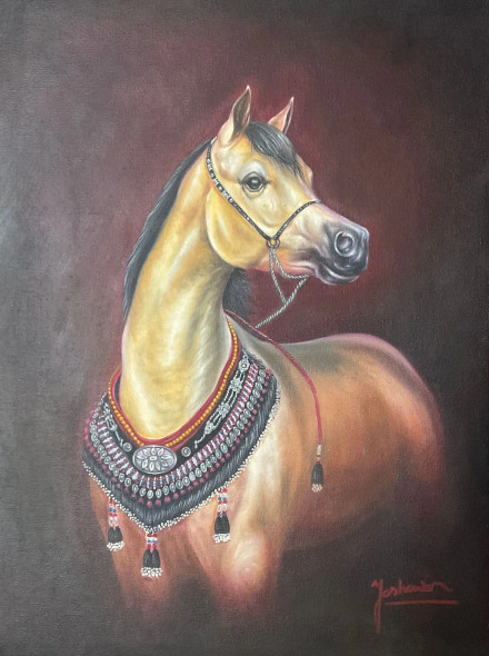 Arabian Attitude (ART-2078-118487) - Handpainted Art Painting - 18in X 24in