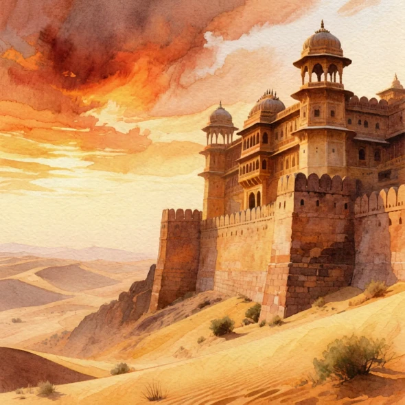 Golden Bastion Of The Silent Sands (PRT-8429-118483) - Canvas Art Print - 18in X 18in