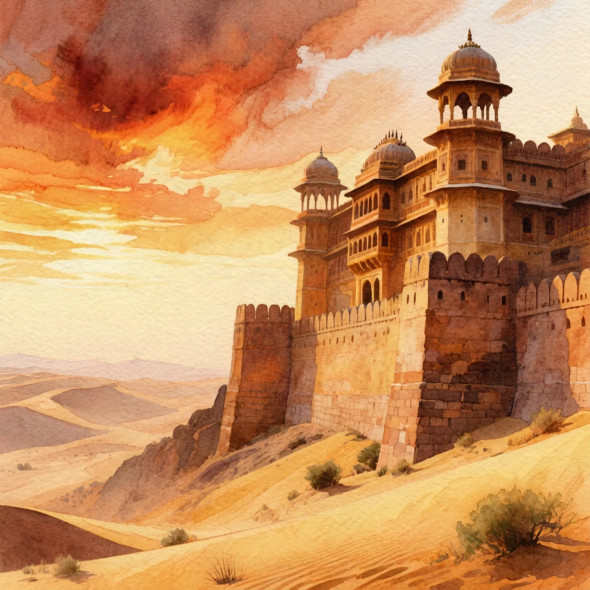 Golden Bastion Of The Silent Sands (PRT-8429-118483) - Canvas Art Print - 18in X 18in