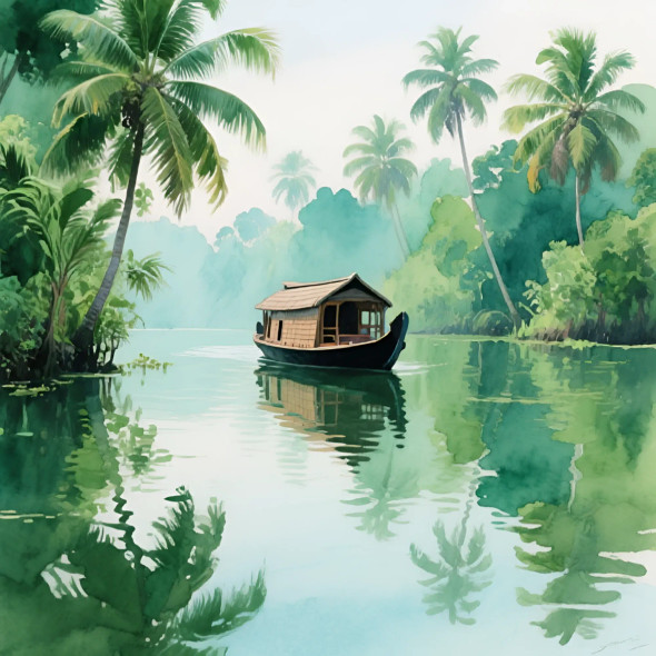 Still Waters Of The Palm Grove (PRT-8429-118230) - Canvas Art Print - 24in X 24in